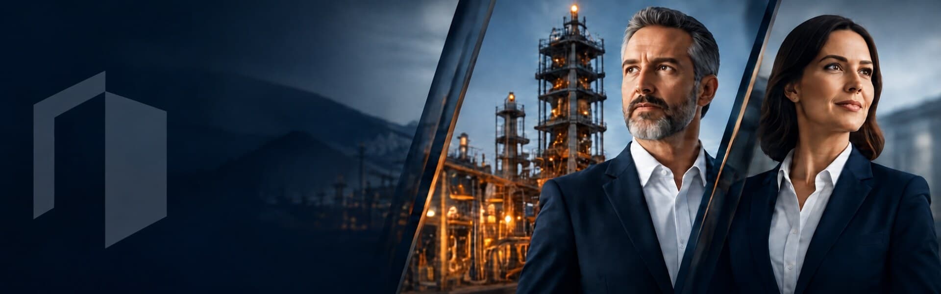 Executivos diante de uma operação industrial